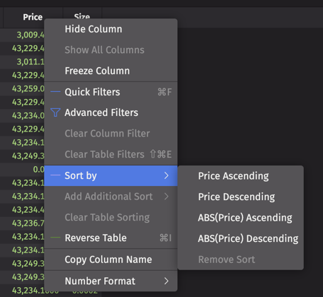 Sort By menu