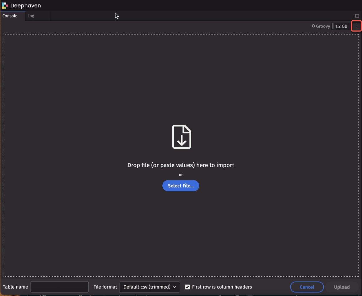 Upload Table from File dialog