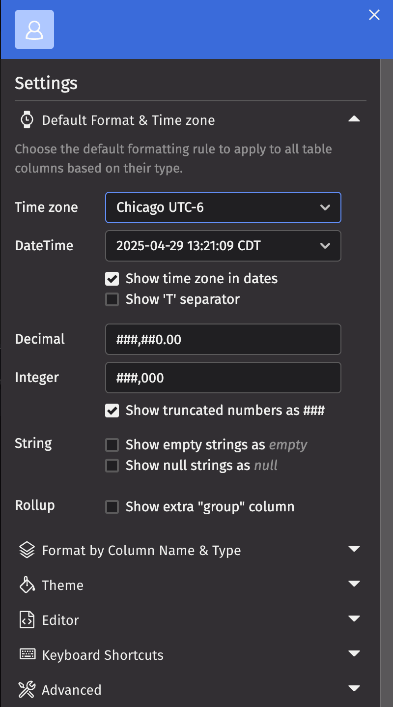 UI Settings Panel