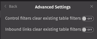 The Advanced Settings options menu