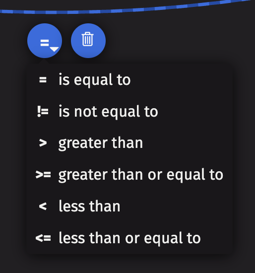 The expanded filter options menu