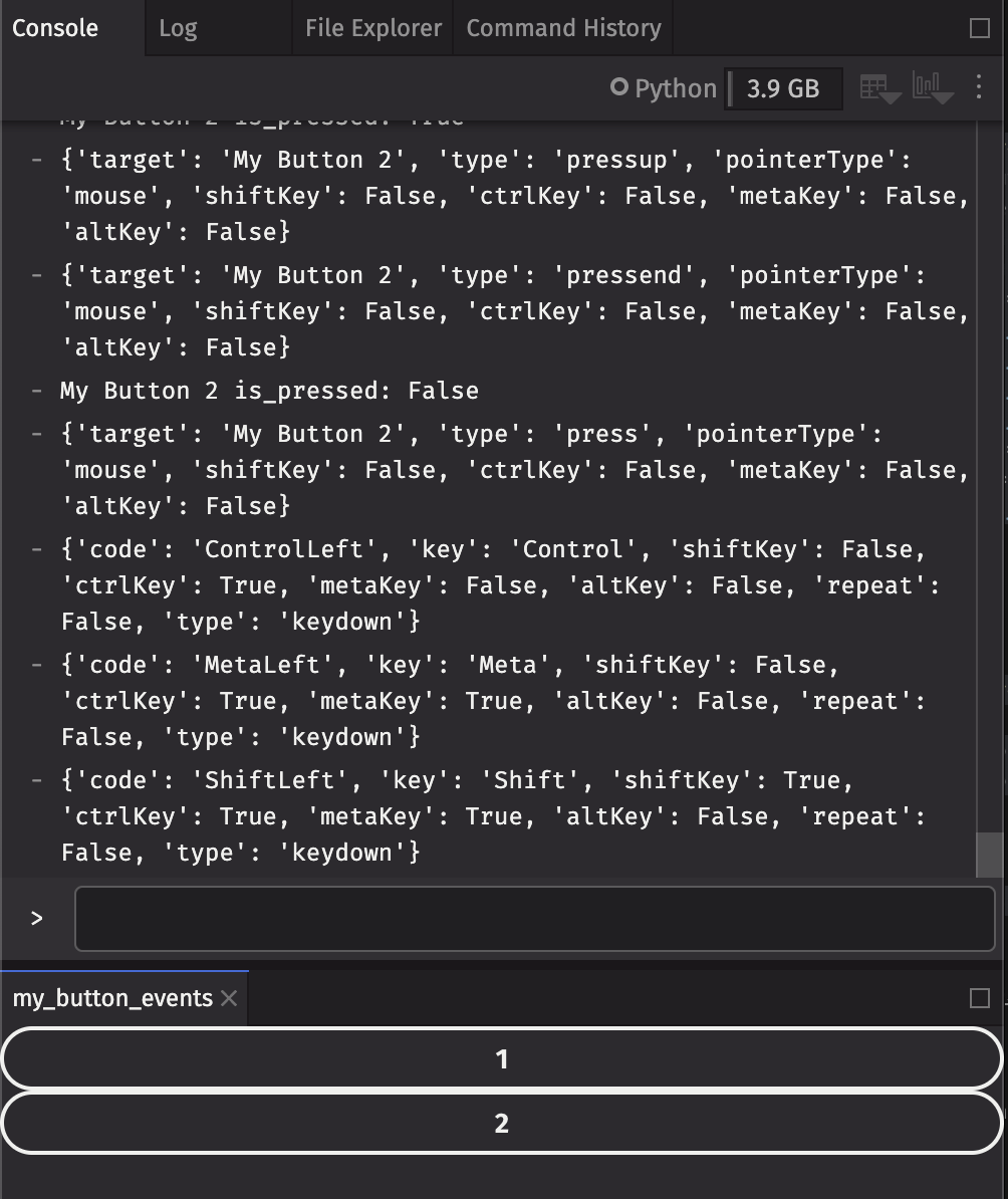 Print the details of all events when pressing a button.