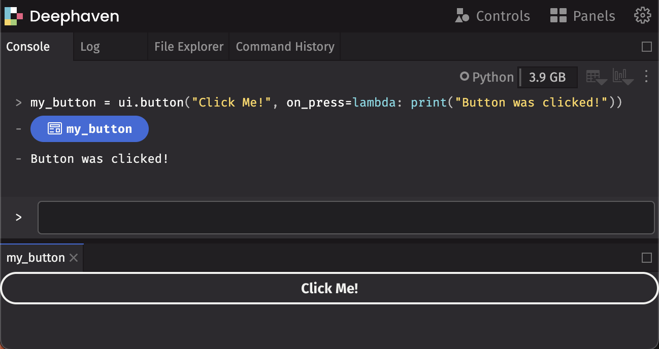 Whenever the button is pressed, event details are printed to the console.