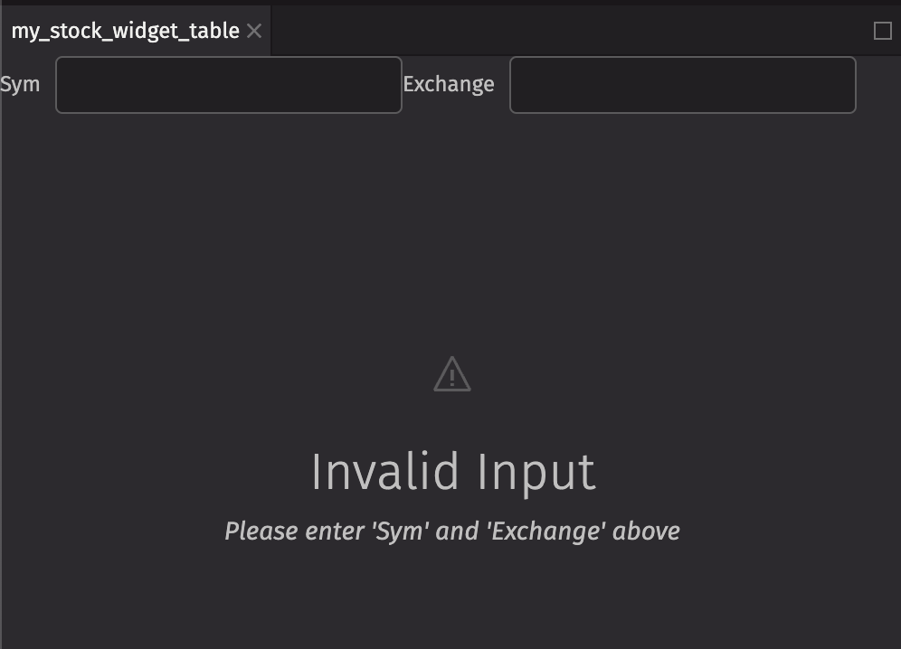 Stock Widget Table Invalid Input