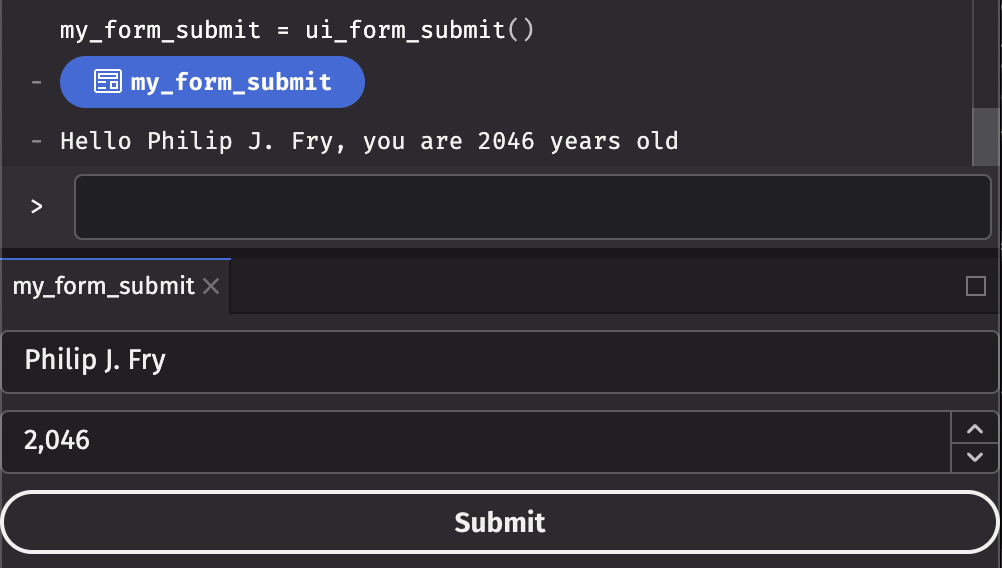 Submitting a form and printing out the data.
