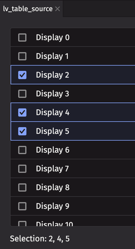 Use a list view to select from a table source