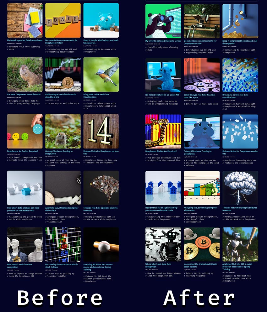 Replacing blog thumbnails with DALL-E, before and after