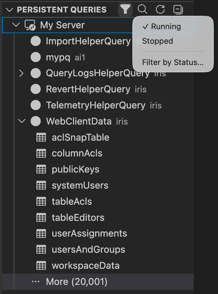 Persistent Queries Panel